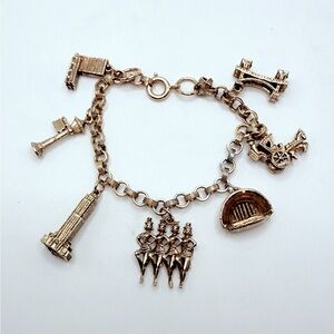 Gold Charm Bracelet with 7 New York Landmarks Charms 7 in